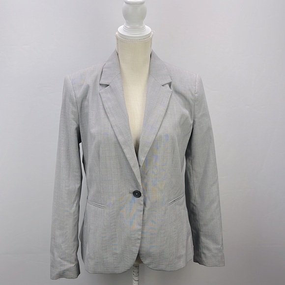 Zara Jacket Womens 10 Gray Herringbone Blazer One Button Preppy Classic - Picture 1 of 12